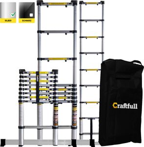 Craftfull Teleskopleiter | Aluleiter - Ausziehleiter - Anlegeleiter - Klappleiter - Stehleiter - Mehrzweckleiter - Leiter - Schiebeleiter (3.2 Meter)