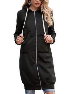Damen Fleece Kapuzen Winter Herbst Taschenjacke Sweatshirt Lässiger Warmer Reißverschluss Pullover,Farbe: Schwarz,Größe:L