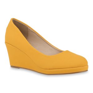 Mytrendshoe Damen Pumps Keilpumps Keilabsatz Schuhe Mid Heel 831030, Farbe: Gelb, Größe: 38