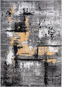 Teppich Wohnzimmer Kurzflor Modern Muster Abstrakt Vintage Grau Gelb 300 x 400 cm ( q541c-white )