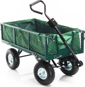 Wiltec Transportwagen bis 300 kg mit Metallgittern, Gartenwagen mit abnehmbarer Plane, Bollerwagen mit Luftreifen, Handkarren für u. a. Rasen u.Kies