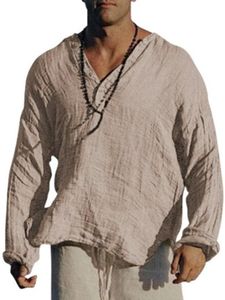 Herren T-Shirt Langarm Tops Feiertags-Vorderknöpfe Bluse Lässige Festkörper-Hemden Bluse, Farbe:Beige, Größe:L