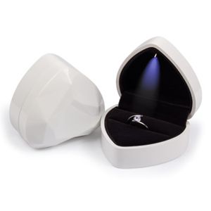 Herzförmige Ring-Geschenkbox mit LED-Licht, Samt-Schmuckbox für Hochzeit, Verlobung, Antrag, Geburtstag und Jubiläum(Weiß)