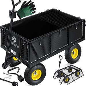 KESSER® Gartenwagen Bollerwagen Transportwagen 700kg belastbar Gartenkarre, inkl. herausnehmbare Plane, Luftreifen Gerätewagen Handwagen vielseitig einsetzbar inkl. Handschuhe + Ablage