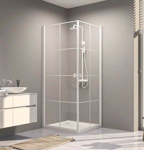 Sprchový kout do prostoru Aurlane 90 x 90 cm barva rámu bílá dekor skla průmyslový design FAC880W