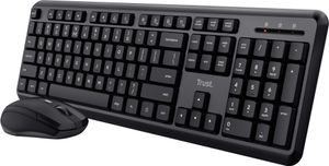 Trust Ymo Tastatur Maus Set Kabellos, Deutsches QWERTZ Layout, Leise Tasten und Maustasten, Spritzwassergeschützt, Funkmaus mit DPI-Taste, USB-Empfänger, PC, Laptop, Windows, macOS - Schwarz