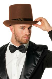 Kostüm Zubehör Zylinder Hut mit Hutband Band elastisch braun Karneval Fasching