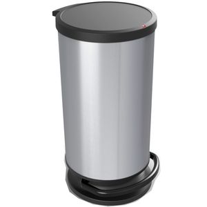 Rotho Paso Mülleimer 30l mit Deckel, Kunststoff (PP) BPA-frei, silbermetallic, 30l (35.7 x 30.2 x 59.2 cm)