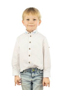 OS Trachten Kinder Hemd Jungen Langarm Trachtenhemd mit Stehkragen Ojune, Größe:110/116, Farbe:weiß-mittelblau