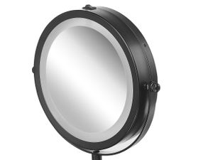 BELIANI Schminkspiegel Schwarz Eisen rund doppelseitig drehbar mit LED Licht Ständer 5-fach Vergrößerung Modern Kosmetikspiegel Tischspiegel