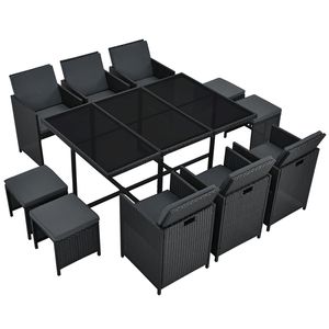 Juskys Polyrattan Sitzgruppe Baracoa XL 11-teilig wetterfest & stapelbar – Gartenmöbel Set mit 6 Stühle, 4 Hocker & Tisch für Garten & Terrasse