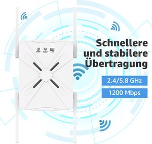 7MAGIC WLAN Repeater Verstärker 1200Mbit/s 400 m², 2,4/5,8 GHz WiFi Extender Booster mit WPS, 3 Modus, WiFi Amplifier zu allen WLAN Geräten, Weiß