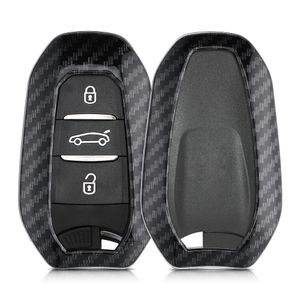 kwmobile Autoschlüssel Hülle kompatibel mit Peugeot Citroen 3-Tasten Smartkey Autoschlüssel (nur Keyless Go) - Hardcover Schutzhülle Schlüsselhülle Cover Carbon Schwarz