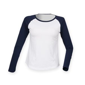 Dámske baseballové tričko Skinni Fit s dlhým rukávom RW4731 (S) (biela/navy blue)