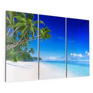 DEQORI Glasbilder Acryl 3x50x100 cm 'Palmen am Sandstrand' Wandbilder XXL groß