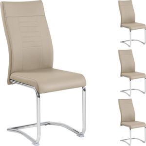 4er Set Esszimmerstuhl Küchenstuhl Schwingstuhl LOANO, Gestell in chrom, Bezug aus Kunstleder in braun