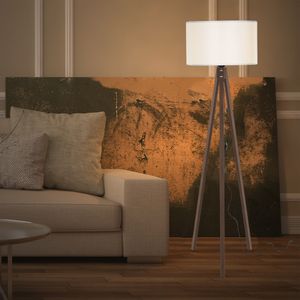 Stehlampe Rochester 1 x E27 Stehleuchte für Wohnzimmer Dreibein Holz Standleuchte Walnuss-Optik Creme