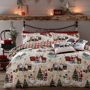 Furn - Súprava posteľnej bielizne, vianočný dizajn RV2791 (jednolôžko) (krémová farba/červená/zelená)