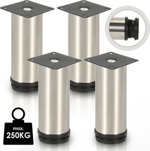 Yakimz 4X Möbelfüße Sockelfüße Sockelfüße Stellfuß Couchfüße Möbelfuß Verstellbar-Edelstahl-100mm