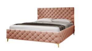 FURMEB24 - FIANO 120 x 200 cm - Postel Boxspring s podnožkou včetně matrace Belluci Classic - Čalouněná postel s dřevěným rámem - Manželská postel s vysokým podhlavníkem - Čalouněná - Amor Velvet - růžová
