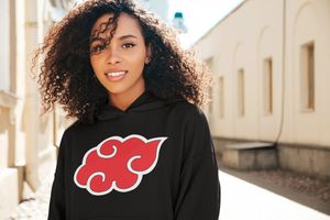 Damen Hoodie Kapuzenpullover Naruto Shippuden Akatsuki Wolke Rot Symbol Women Cloude Anime Manga Shirt