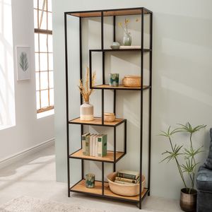 Industrial Bücherregal SLIM LINE 185cm Wildeiche schwarz sechs Regalböden