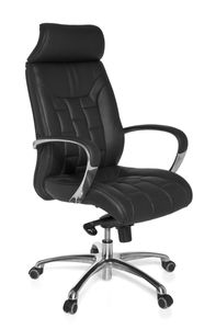 AMSTYLE Bürostuhl Echtleder schwarz bis 120kg Schreibtischstuhl Wippfunktion Chefsessel Armlehnen Drehstuhl X-XL