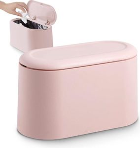 Tischmülleimer mit Aufpoppen Deckel, Mini Plastik Tisch Mülltonne,Schreibtisch Papierkorb für Badezimmer Büro Schreibtisch,Aufbewahrungsbox für Tiernahrung (Rosa)