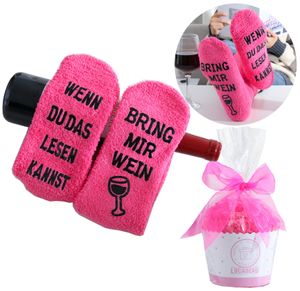Wein Socken mit Anti-Rutsch-Aufschrift WENN DU DAS LESEN KANNST, BRING MIR WEIN, Kuschelsocken, Geschenke für Frauen, Rosa