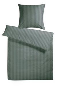 Bettwäsche Damast Basic Bettwäsche im Set 2tlg aus 100% Baumwolle - Bettzeug mit Streifen - Bettdeckenbezug mit Reißverschluss Deckenbezug Bezug für Bettwäschen 135x200 cm + Kopfkissen 80x80 cm - 2 teilig Gestreift Anthrazit