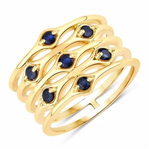 Ring Sterling Silber gelbvergoldet Saphir blau 54