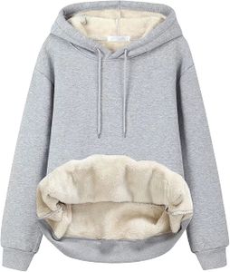 ASKSA Damen Fleece Kapuzenpullover Plüsch Sweatshirt Oversized Oberteil mit Taschen, Grau, XL