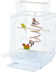 Yaheetech Vogelkäfig mit Vogelspielzeug & aufklappbarem Dach, Voliere für Wellensittiche/Nymphensittiche/Finken/Papageien, 40 x 40 x 58 cm, Weiß