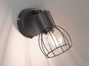 Vintage LED Wandleuchte Schwarz mit Schalter - Gitterlampe Wandstrahler innen