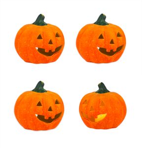 BigDean 4er Set Halloween-Kürbis Windlicht groß- HxD: ca. 13x14 cm - Zierkürbis als Herbstdeko - Aus Keramik - Mit Öffnung für Teelichter - Mottoparty