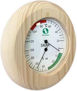 SudoreWell® Sauna Klimamesser rund mit Thermometer + Hygrometer im Holzrahmen Ø 150mm