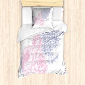 ABAKUHAUS Vintage Rose Bettbezug Set für Einzelbetten, Romantische Lavendel Kunst, Milbensicher Allergiker geeignet mit Kissenbezug, 135 cm x 200 cm - 80 x 80 cm, Baby-Rosa Pale Ceil Blau