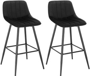 WOLTU Barová stolička Sada 2 dizajnových barových stoličiek Bistro stolička s opierkou na nohy Zamatové sedadlo s opierkou Čierne nohy , čierna