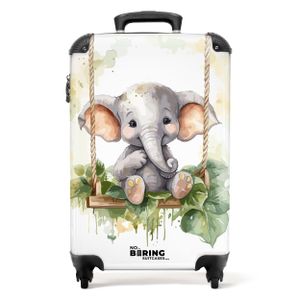 NoBoringSuitcases.com Handgepäck Koffer 55x40x20 cm, Kinderkoffer Tiere: Elefant auf Schaukel, 36L