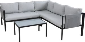 Möbilia Sitzgruppe | 1 Ecksofa, 1 Couchtisch | inkl. Sitz- und Rückenkissen | grau – schwarz | 28020039 | Serie GARTEN