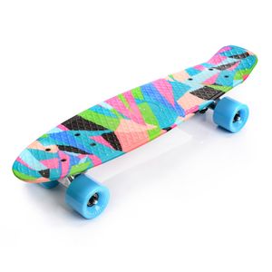 Skateboard Komplette 22" Mini Cruiser Board Retro Komplettboard für Anfänger Kinder Jugendliche Erwachsene, 56x15cm Meteor Multicolour COLOR