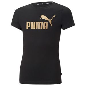 PUMA Mädchen T-Shirt - ESS+ Metallic LOGO TEE, Rundhals, Kurzarm, uni Schwarz (Puma Black-Gold) 152