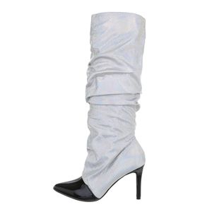 Ital-Design Damen Stiefel High Heel Stiefel Silber Schwarz Gr.37