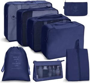 Koffer Organizer Set, 8-teilig Multifunktionale Gepäck Organizer Set, Packing Cubes, Große Kapazität Packwürfel, Reise Organizer Set, Dunkelblau Koffer Organizer Set, 8-teilig Multifunktionale Gepäck Organizer Set, Packing Cubes, Große Kapazität Packwürfel, Reise Organizer Set, Dunkelblau