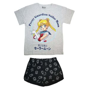 Sailor Moon Anime Damen kurzarm Pyjama Schlafanzug Schlafshirt Shorts – Grau / L