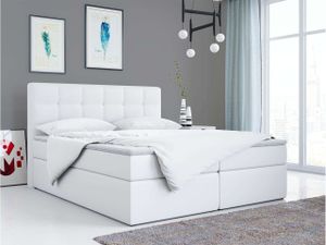 Doppelbett Polsterbett Kunstlederbett mit Bettkasten - TOP-2 - 180x200cm - Weiß - H3