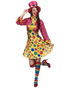 Süsse Clown-Frau Damenkostüm Zirkus gelb-pink-bunt