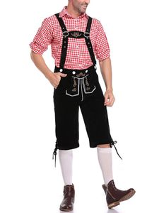 Männer Karierte Latzhosen Halloween Erwachsener Bühnenrollenkostüme Deutschen Bierfestivals Schwarz Rot,Größe M