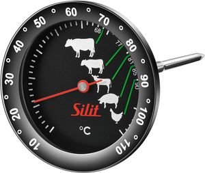 Silit Bratenthermometer analog Sensero Edelstahl rostfrei mit Markierung der empfohlenen Garpunkte für Steak Rind Kalb Lamm Schwein und Geflügel Grillthermometer Steakthermometer Sonde Fleisch Steak bis 110°C