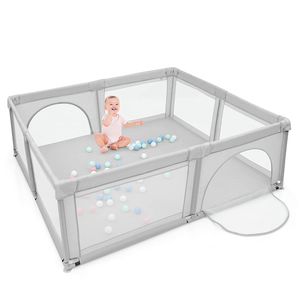 COSTWAY Baby Laufstall mit 50 Spielbällen, Laufgitter mit atmungsaktivem Netz und Reißverschluss, Krabbelgitter mit 2 Türen, Laufgitterzelt für Säuglinge und Kleinkinder (Grau)